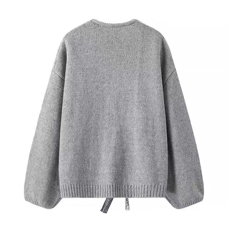 2024 Spring Fashion Bow Decor Loose Knit Cardigan