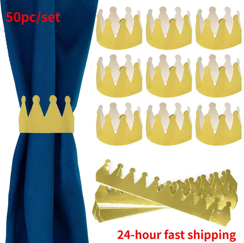 50Pc/Set Gold Crown Paper Napkin Rings Golden Crowns Napkin Ring Holders Wedding Napkin Band Kitchen Dining Table Party Decor