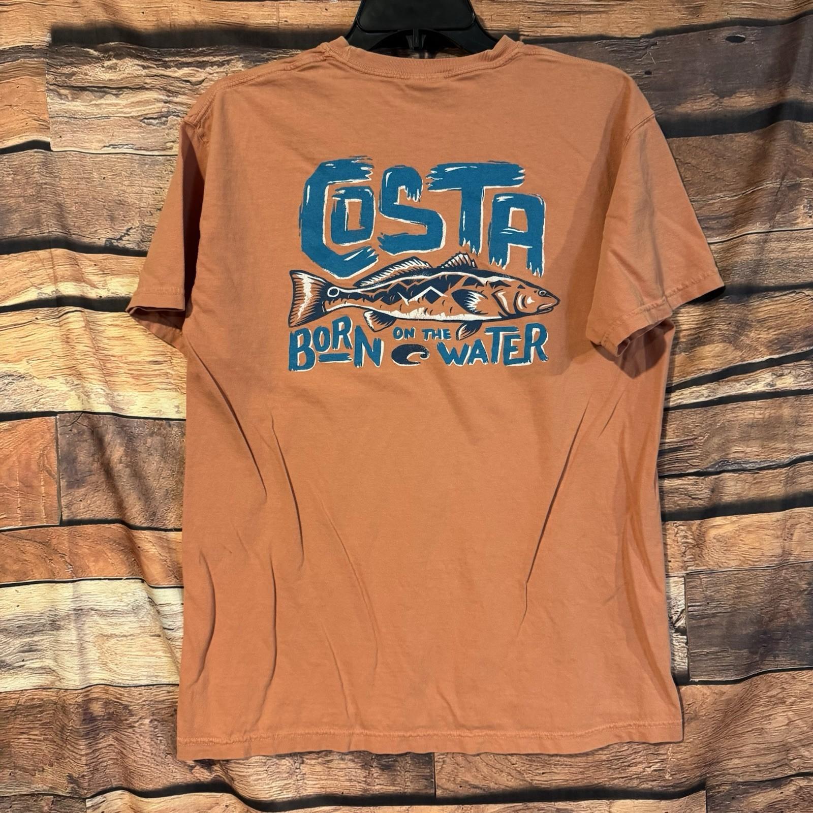 Costa Del Mar T Shirt Men Medium Comfort Colors Orange Fishing Born On The Water Unisex T-Shirt M