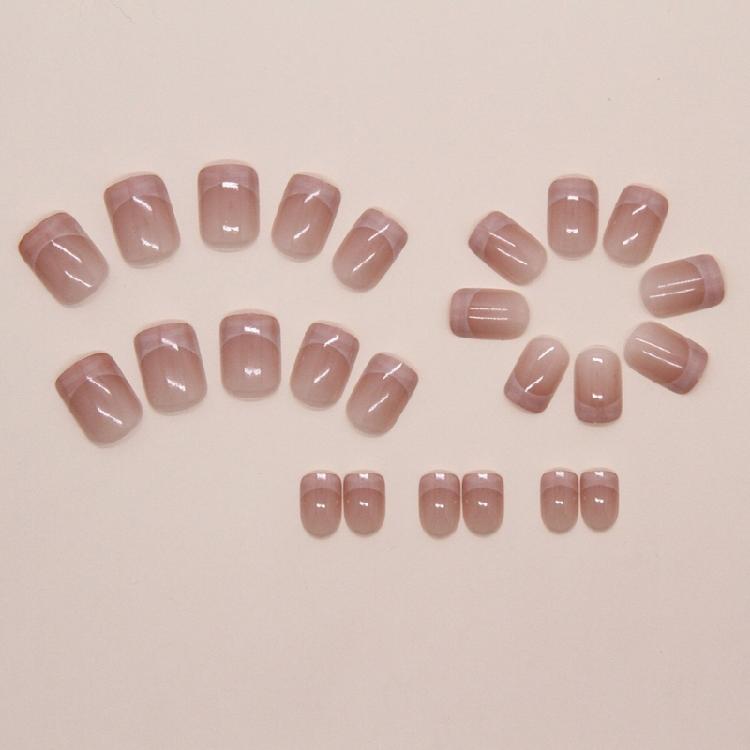 24 Pcs Glossy Full Cover False Nail Elegant Stick On Nail French Tip Press On Nail Reusable Artificial Acrylic Nail