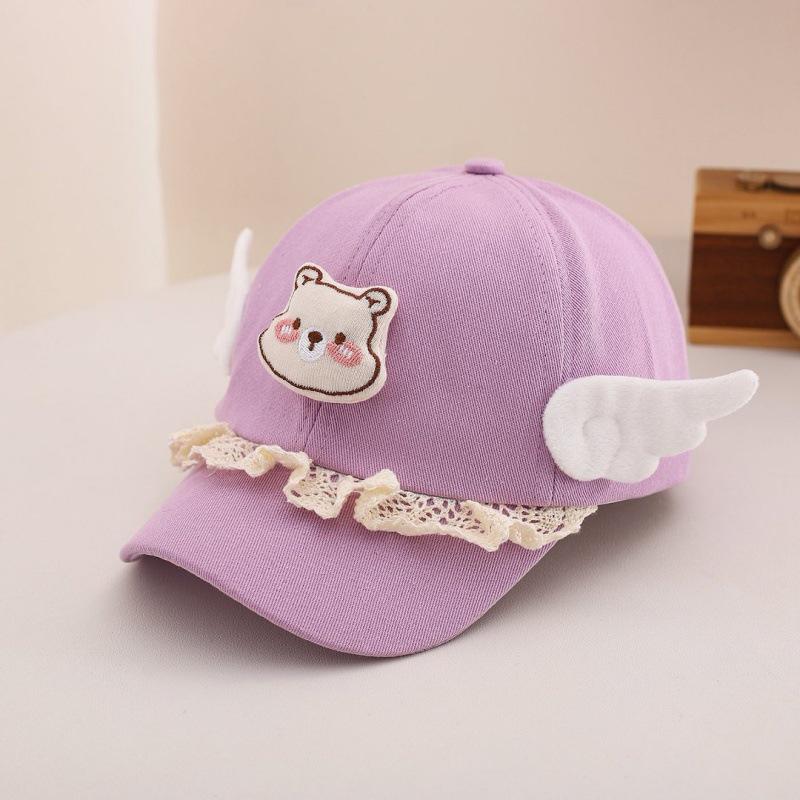 Spring Angel Wings Baseball Cap for Girls - Cute Bear Design, Sun Protection Hat