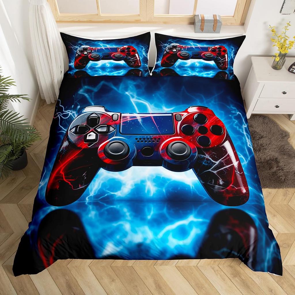 Gamer Duvet Cover Gaming Bedding Set Boys Teens Video Games Controller Buttons Quilt Cover Hand Drawn Gamepad Comforter Cover