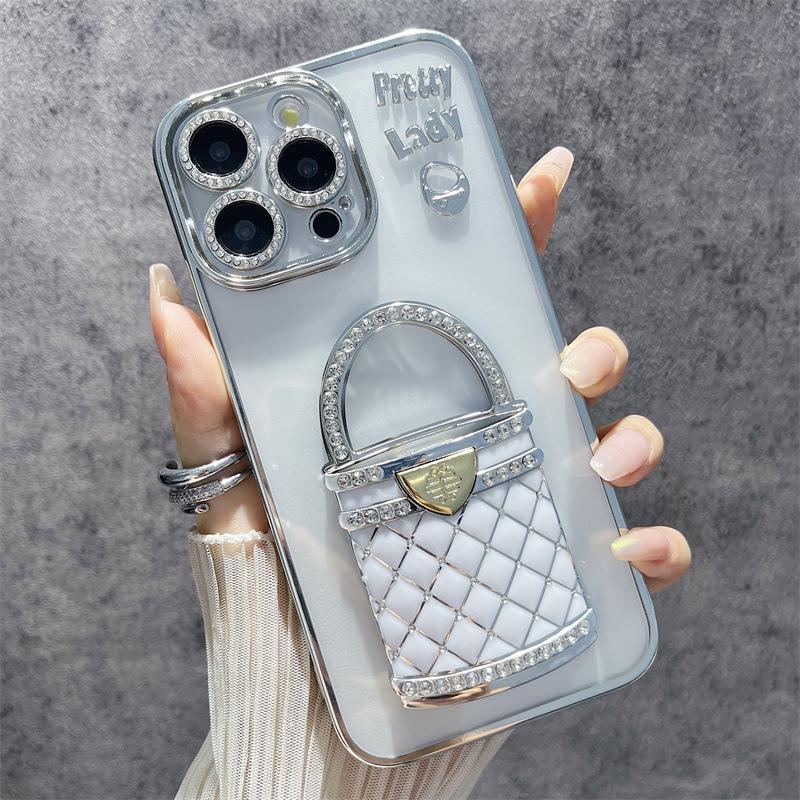 

Applicable To IPhone 16 Mobile Phone Case Small Fragrance Bag Bracket Apple 15 ProMax Rhinestone Mirror Electroplating Soft Case iPhone16