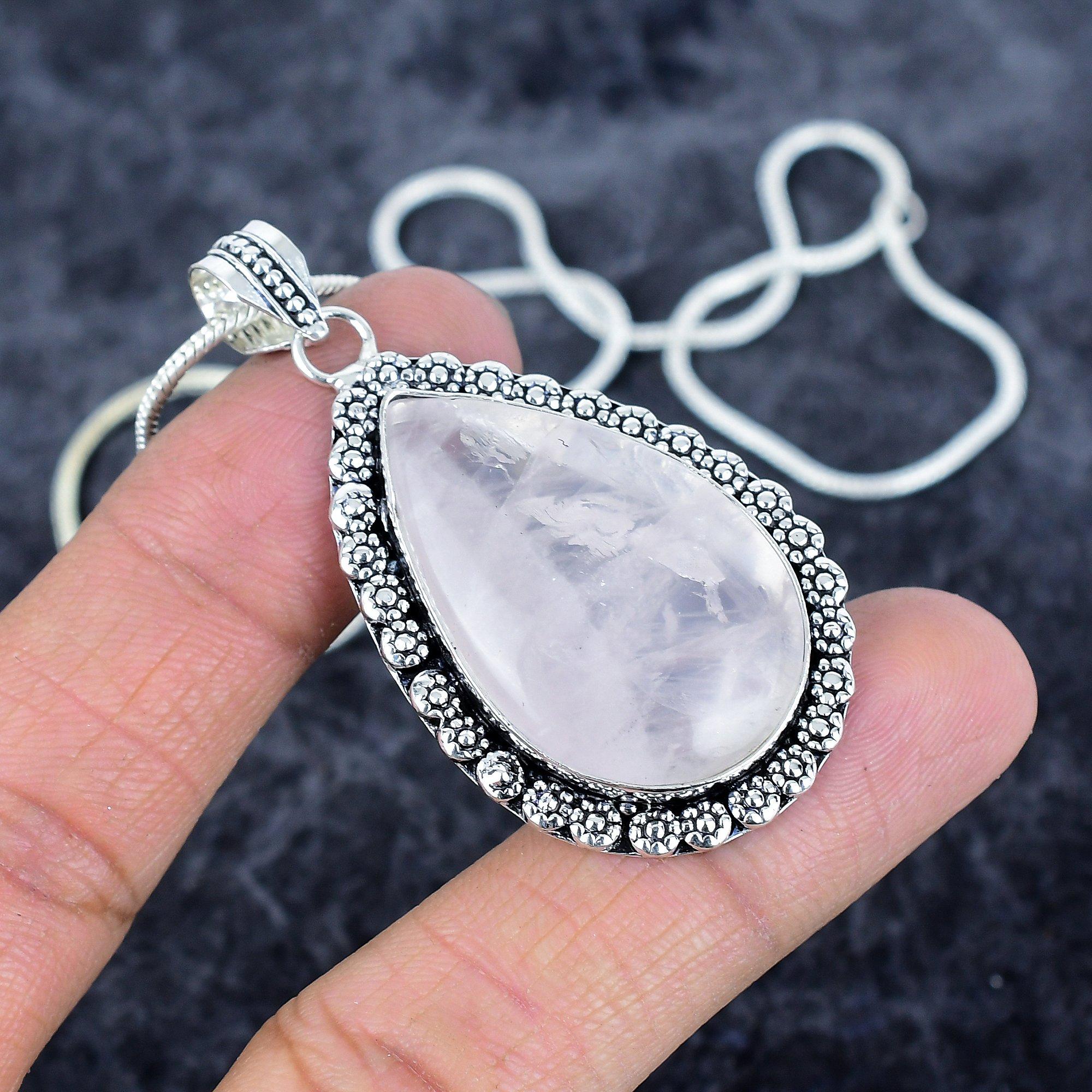 

Rose Quartz Gemstone Handmade 925 Sterling Silver Jewelry Pendant 2.21 M-2979