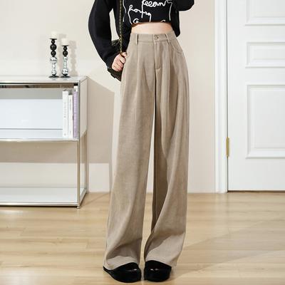 New Retro Suit Pants In Autumn and Winter, High Waist Narrow Version Wide-leg Pants Straight-leg Casual Pants Thick Floor Pants for Women