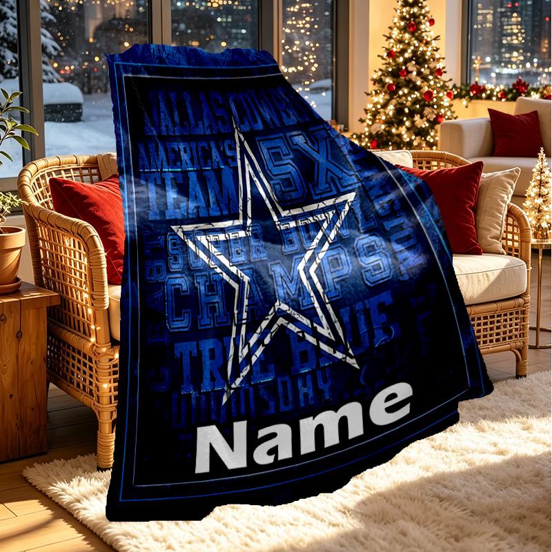 Custom Name Personalized Dallas Cowboys Print Blanket, Home Decor, Bedroom, Sofa, Camping, Couch, Gifts for Birthday ChristmasEnthusiasts