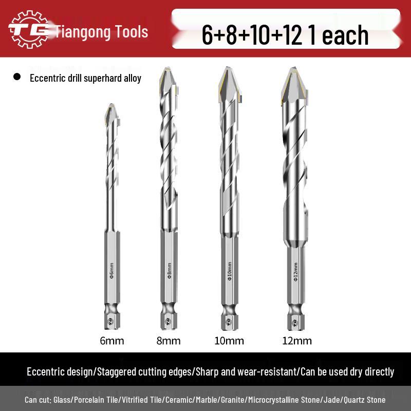 Eccentric Tile Drill Bit for Concrete, Cement, and Ceramic – Super Hard Alloy Triangle Impact.