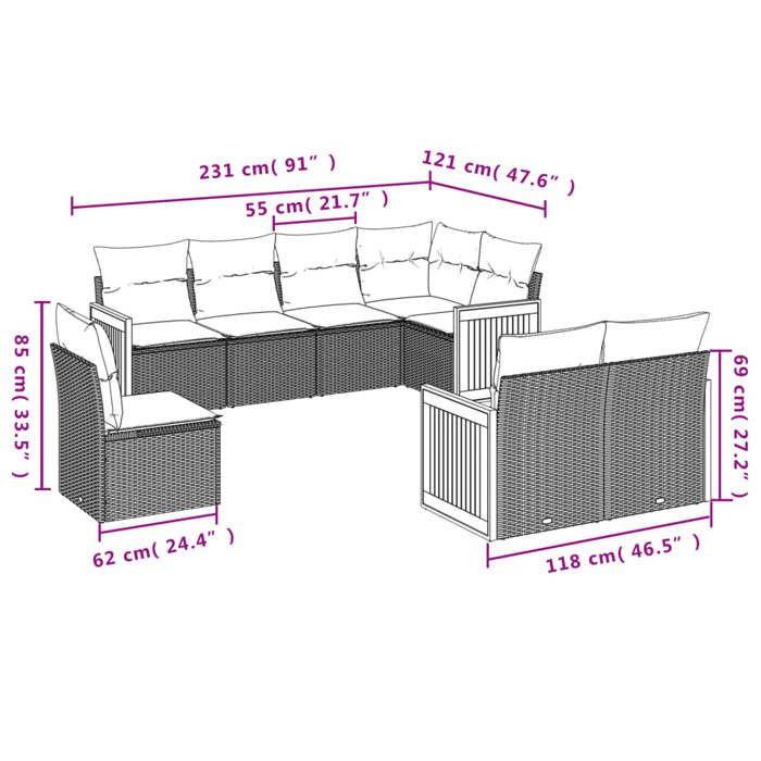 VidaXL Salon de Jardin avec Coussins 8 pcs, Canapés de Terrasse, Ensemble de Meubles de Patio, Mobilier d'Extérieur, Beige 3227843