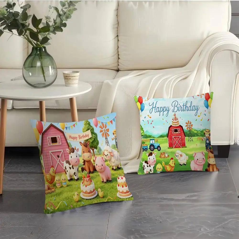 Cartoon Farm Animal Theme Cushion Cover Inches Farmhouse Decor Home Throw Pillow Covers for Couch Decorations