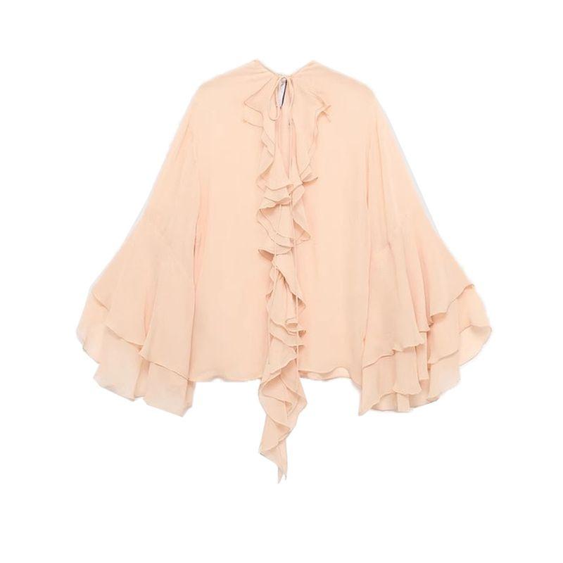 Fall New Women's Clothing French Style Temperament Low Collar Tied Lotus Leaf Bell Sleeve Shirt Tops 17024447