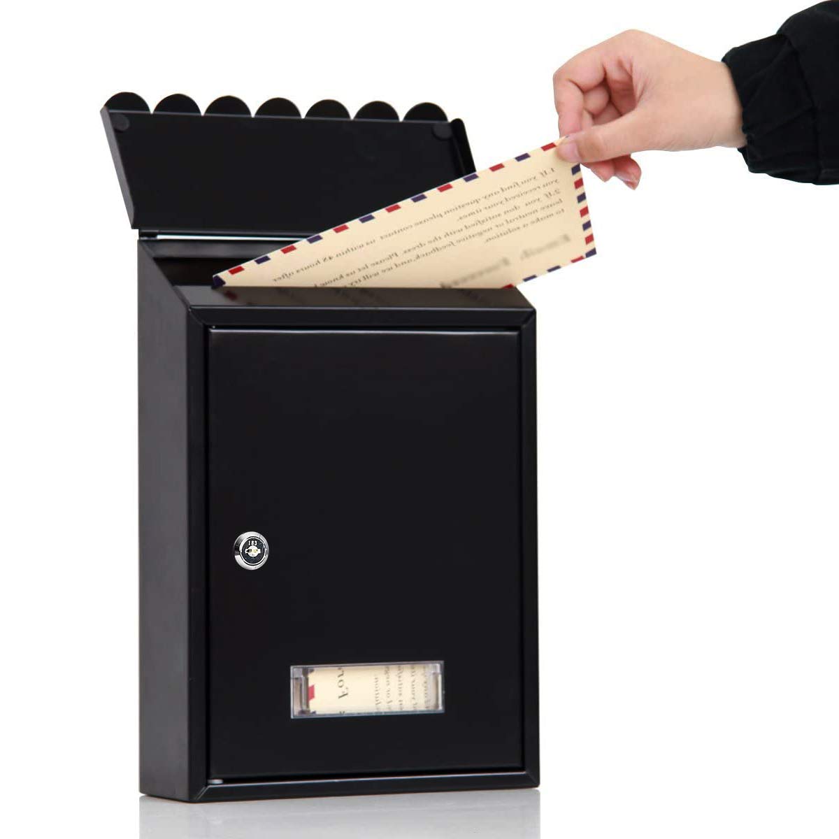 Lysmics Mailbox, Post Box, Wall-Mounted, Key-Lock, Metal, White, Small (33-Black)