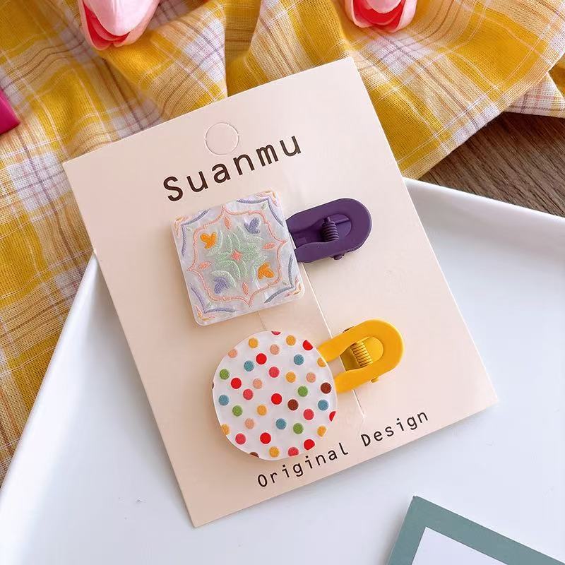 2pcs korean geometric hairpin rainbow color-block girl bangs side clip cute cartoon girl hairpin headwear