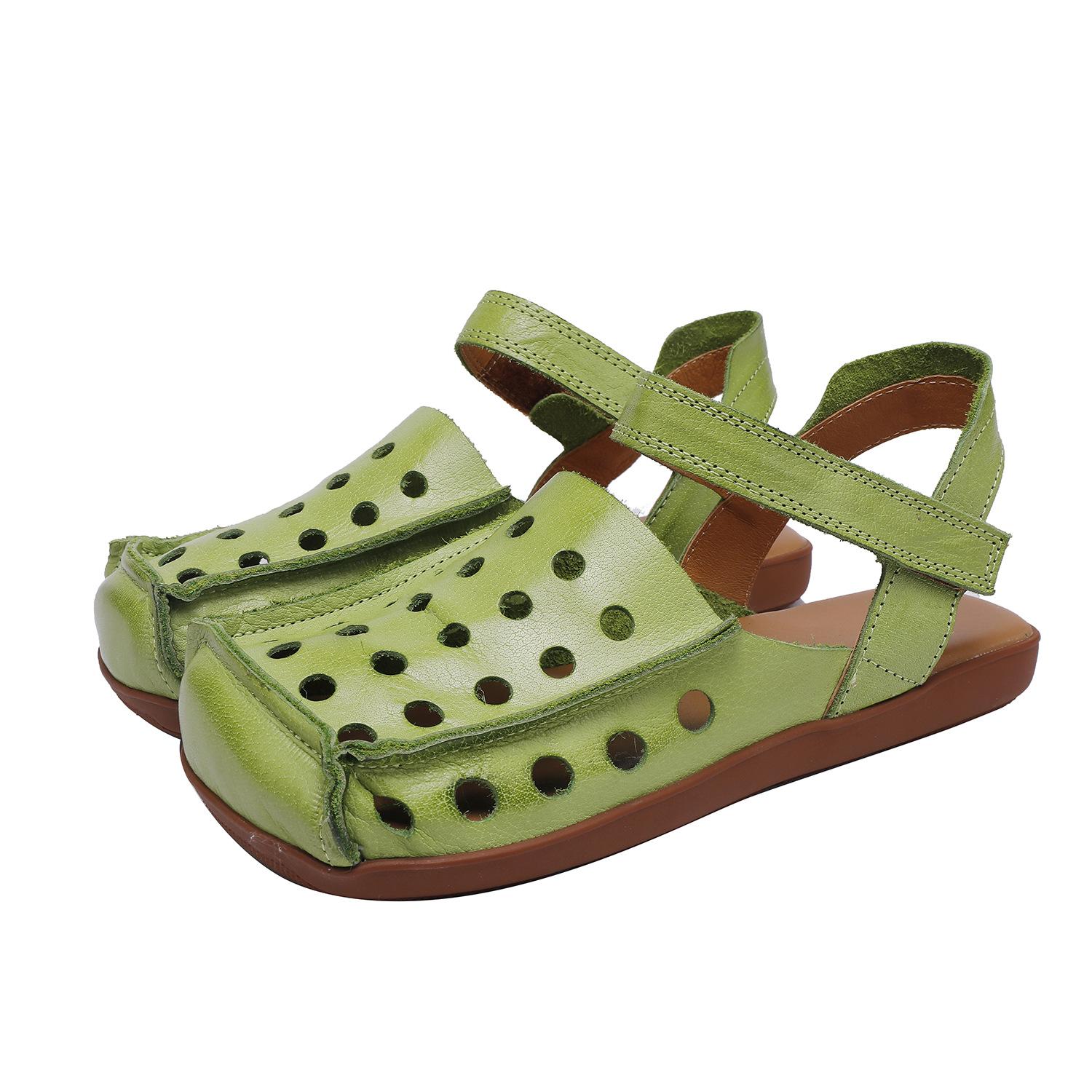 

Fashion GKTINOO 2025 Summer New Genuine Leather Flat Sandals With Hollow Out Breathable Square Toe Soft Soled Women s Shoes 40 зелёный