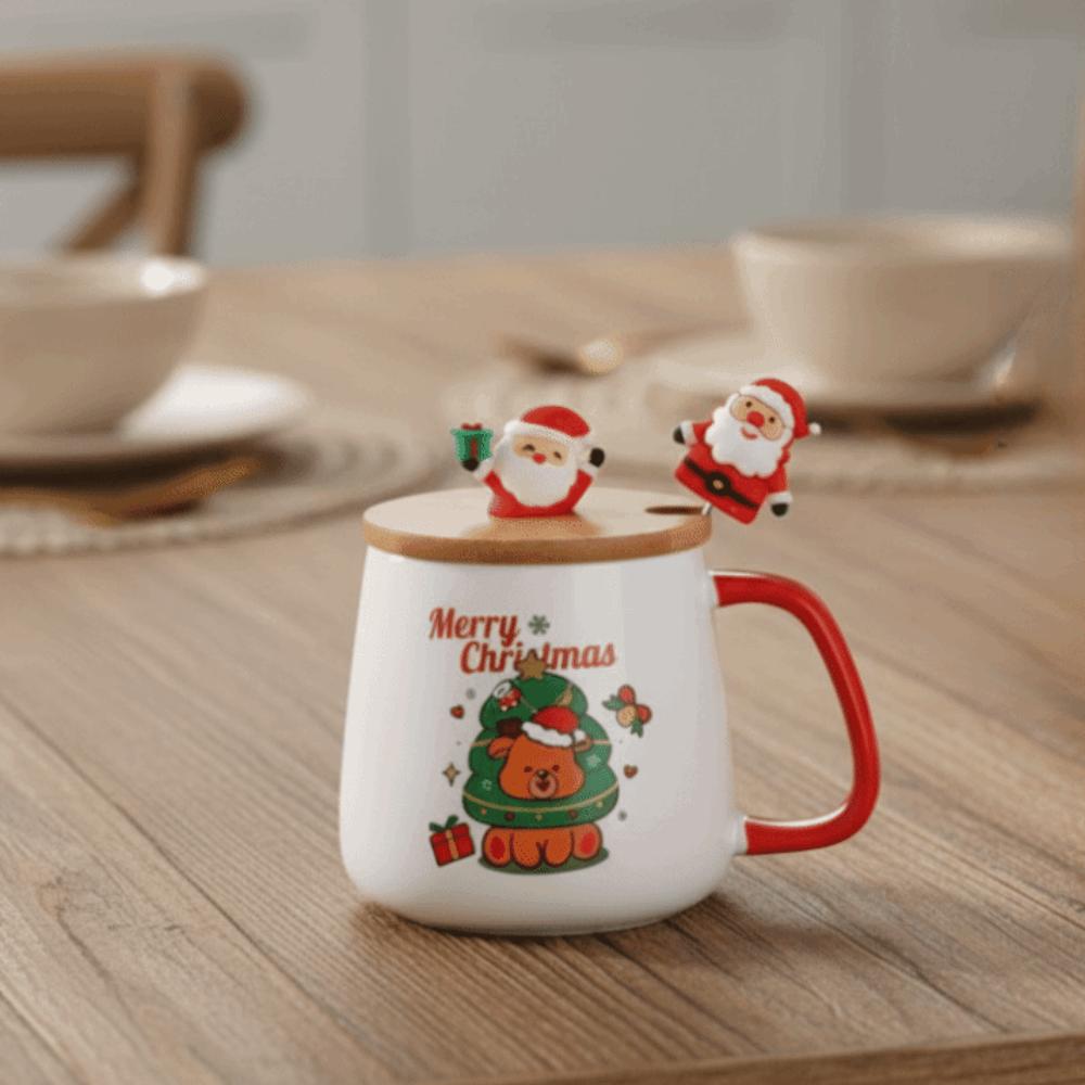 400ML Christmas Ceramic Coffee Mug Santa Claus Deer Snowman Pattern Glazed Festive Theme Drink Cup Heat-resistant