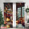 2pcs 2D flat printing Merry Christmas Window Curtains Farm Style Christmas Scene Durable 100% Polyester Fabric Without