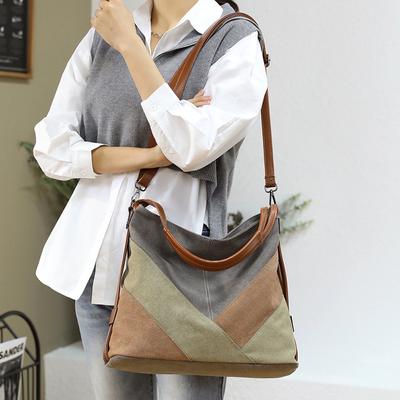 New Canvas Women's Bag Casual Stitching Contrast Color Large-capacity Multi-functional Single-shoulder Messenger Bag