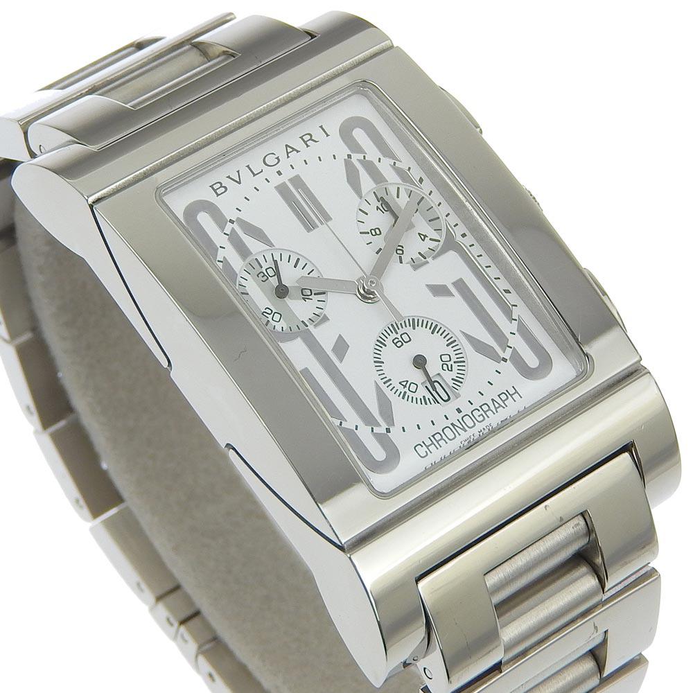 Bvlgari Rettangoro Watches RTC49S WhiteDial Stainless Steel Quartz Chronograph Mens Used