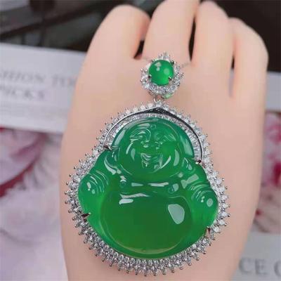 Verkaufe natürliche handgeschnitzte 925er Silber mit eingelegter High Ice Jade Buddha Halskette Anhänger Modeaccessoires Männer Frauen Glücksgeschenke