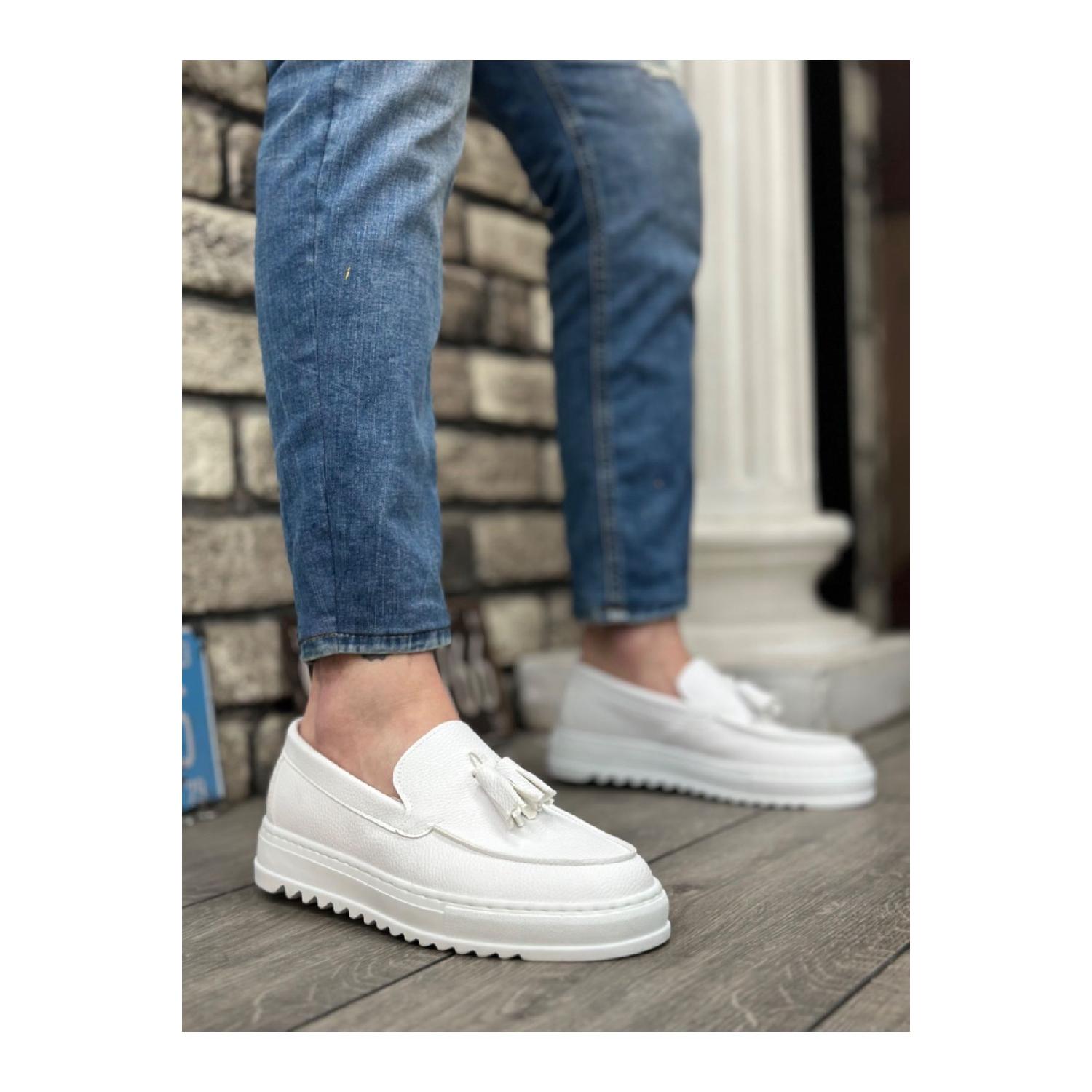 

Ba0154 Laceless High Sole Skin White Color Tassel Men s Shoes 40 білий