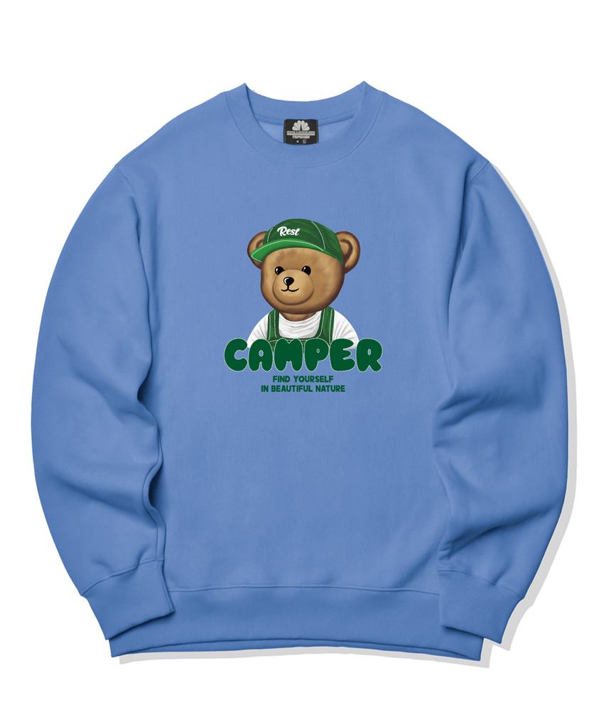 TRIPSHION Camper Bear Graphic Crew Neck - Blue