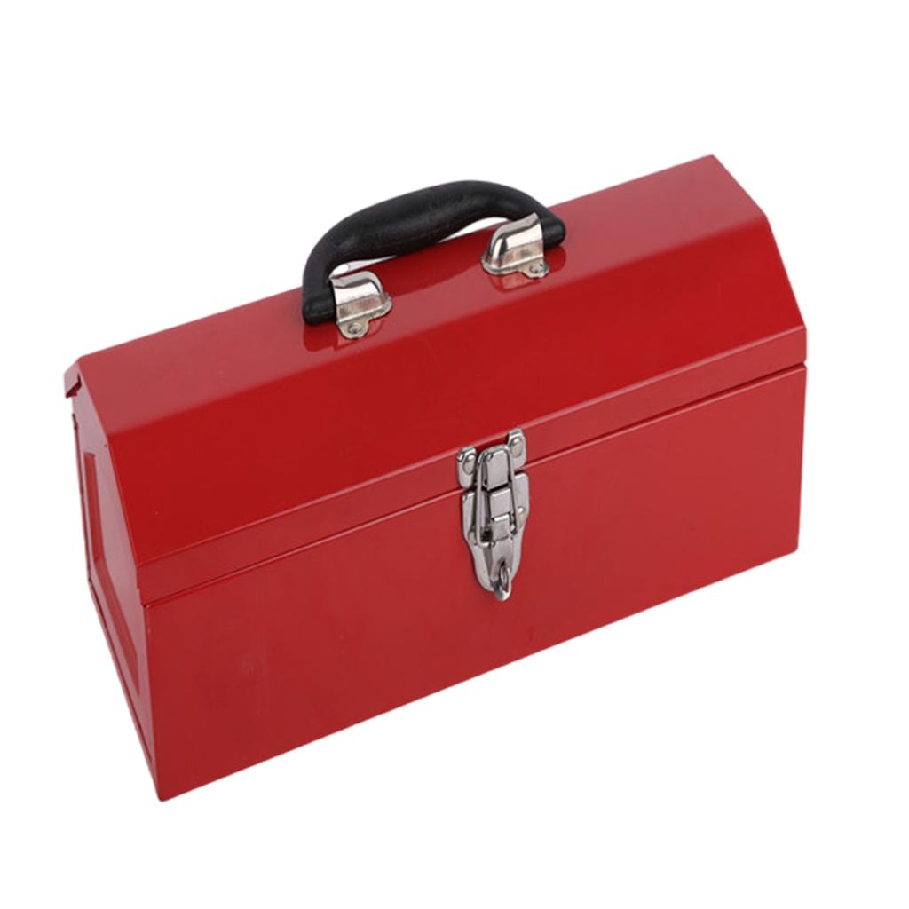 Portable Red Metal Tool Box Hip Roof Style Tool Organizers for Mechanics and DIY Enthusiasts with Single Layer Design