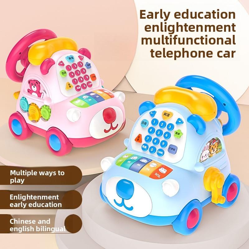 Baby Early Education Cartoon Bear Phone With Motorized Steering Wheel For Toddler Learning And Play