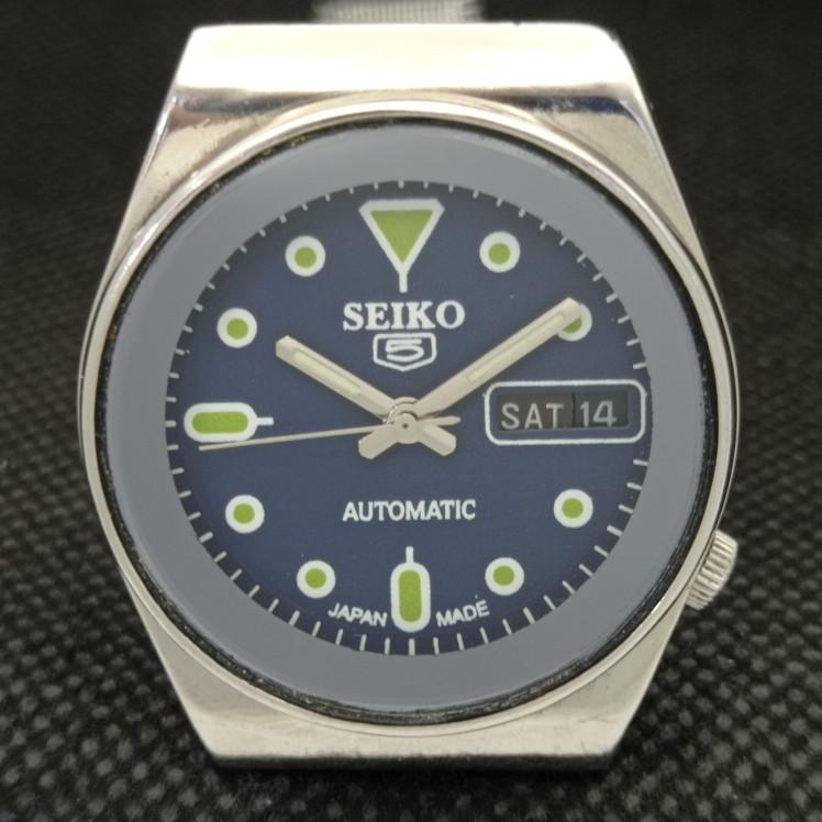USED VINTAGE SEIKO 5 AUTOMATIC 6309A JAPAN MENS D/D BLUE WATCH 595a-a312343-2