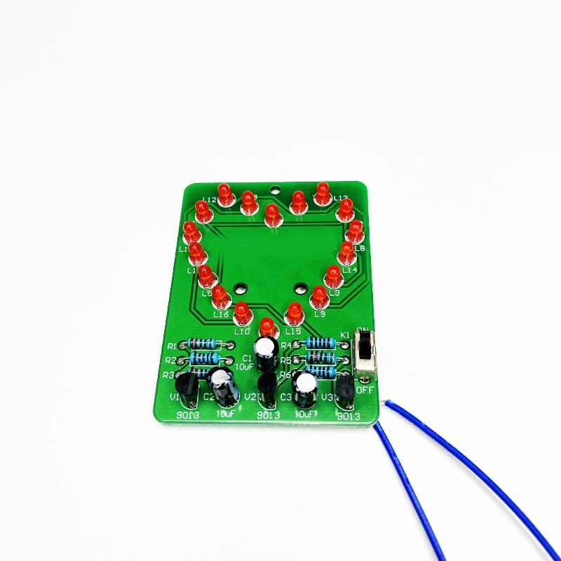 Diy Heart-Shaped Led Flowing Lights Electronic Kit 18 Red Led Light Pcb Soldering Kit With Battery Box Dc3V Circuit Board Module