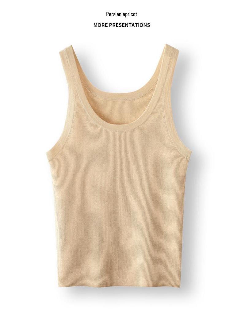 Women's U-neck Knit Tank Top - Imitation Wool, Wide-Strap, Slim-Fit Base Layer Camisole