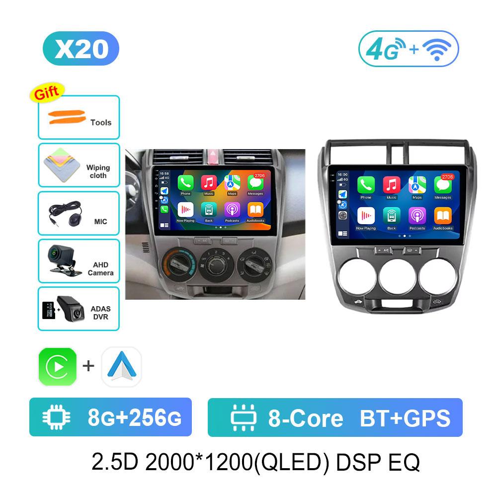 for Honda City 2008 - 2014 Android 14 Intelligent System Car Radio Multimedia Video Player 4G GPS Navi WiFi Split Screen
