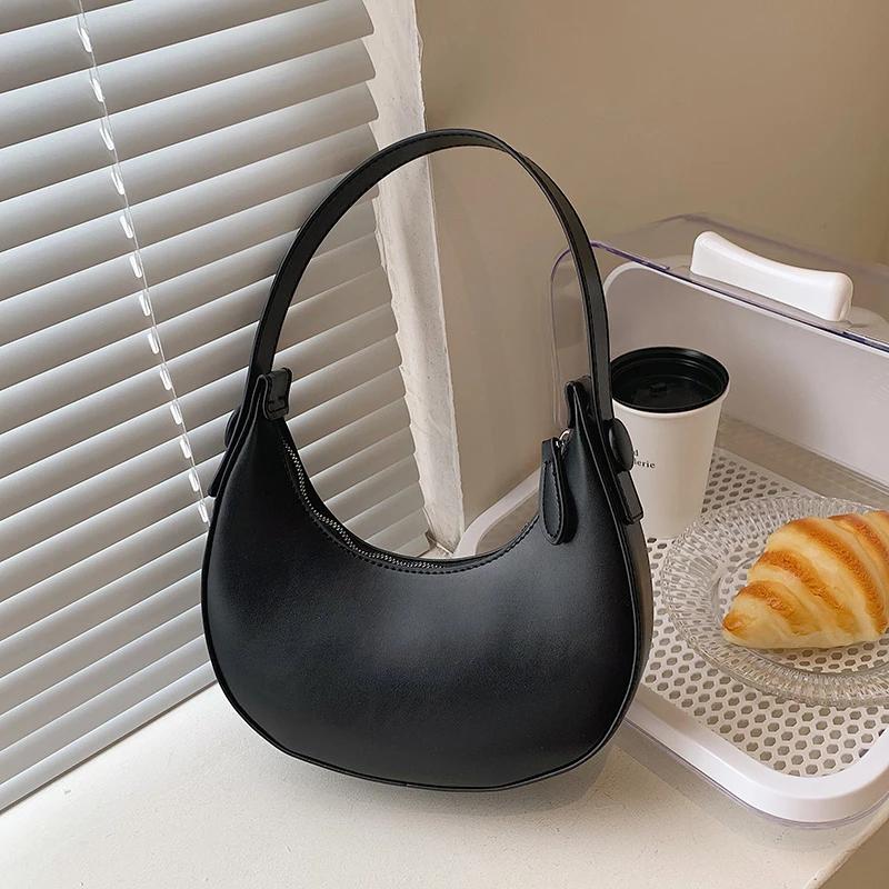 Quality PU Shoulder Bag for Women Solid Color Zipper Simple Bag