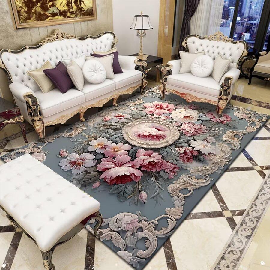Nordischer Waschbarer Wohnzimmerteppich Europäischer Stil Heimdekor Bodenmatte Druckmuster Bereichsteppich Schlafzimmer Großer Bereich Sofateppiche