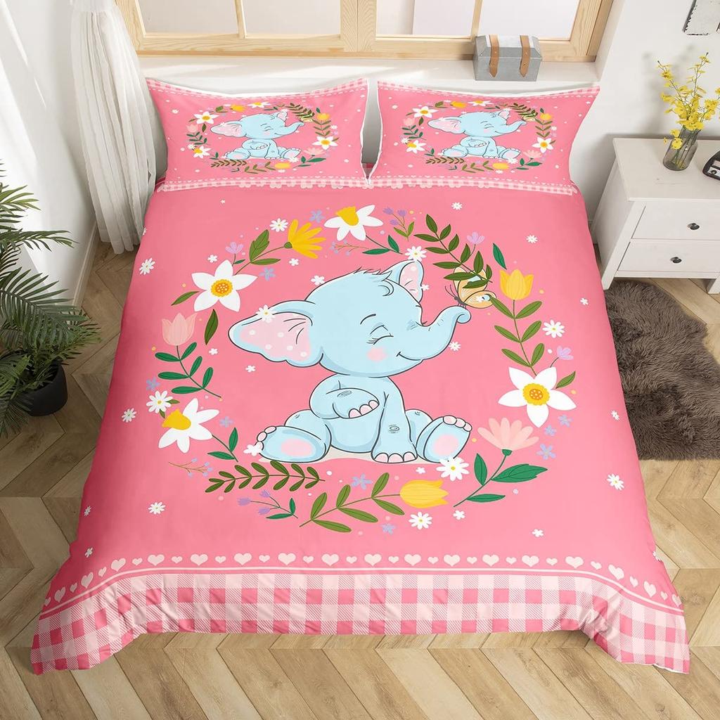 Girls Unicorn Duvet Cover Set King Size Cute Golden Glitter Unicorn Bedding Set Pink Floral Quilt Cover Fantasy Animals Bed Set
