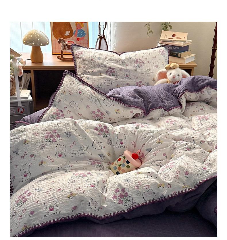 A-Grade Cartoon Cotton Bedding Set for Students - 4-Piece Single Dorm Set with Bed Sheet and Duvet Cover