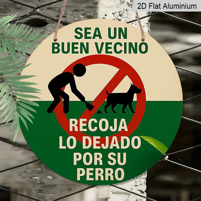 2D Flat Sign, Dog Owners' Warning About Mess with Feces - Aluminum Round Sign Featuring a Dog And Poop Design, Wall Decoration for The Garden And