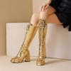 Q/Damen-Stiefel mit hohen Absätzen, Herbst und Winter, neue Mode, dicker Absatz, übergroße, vielseitige Ritterstiefel
