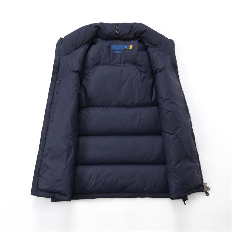 Men's Stand Collar Duck Down Vest with Small Logo - Thick, Warm, Solid Color for Autumn/Winter