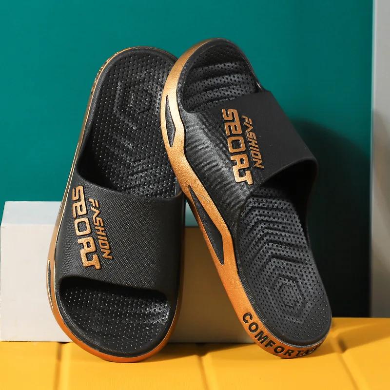 Summer Men's Slippers Thick Platform Alphabet Beach Sandals Non-slip Flat Zapatos Hombre Casual Shoes Women Flip Flops Slippers
