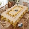 1 Piece Of Sunflower Bee Print Round Tablecloth, 5 Sizes Available, Square Tablecloth With Retro Sunflower Flower Print Design, Edge Embossing Process