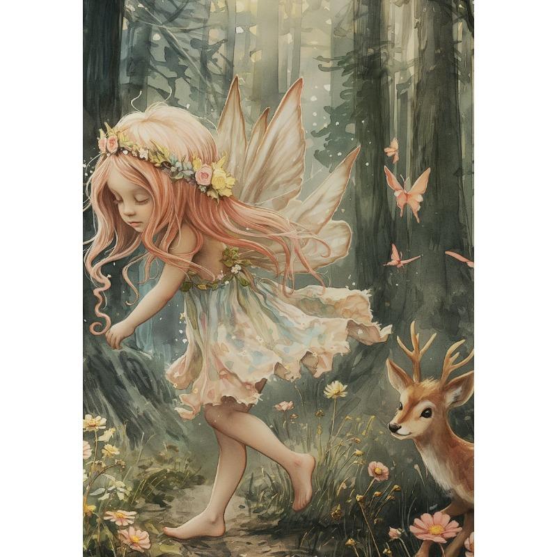 Girls and Bunny Deer Fairycore Wonderland Forest Animals Poster Canvas Painting Wall Art Pictures Girl Room Home Decor
