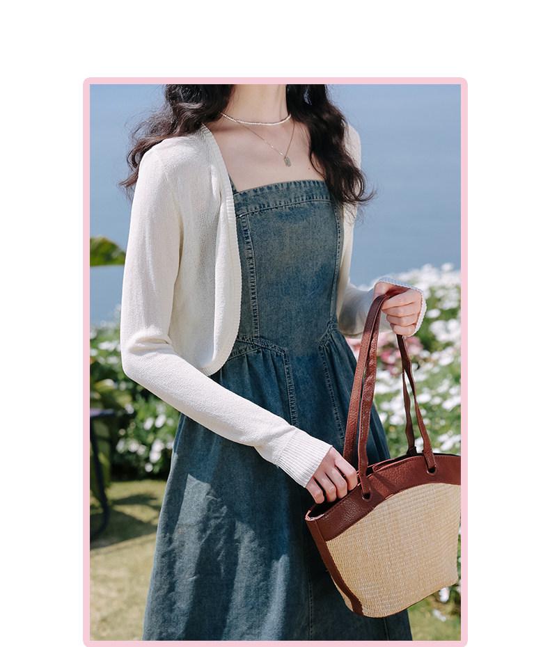 Women's 2024 Summer French Retro Denim Knot Cardigan & Camisole Dress Set