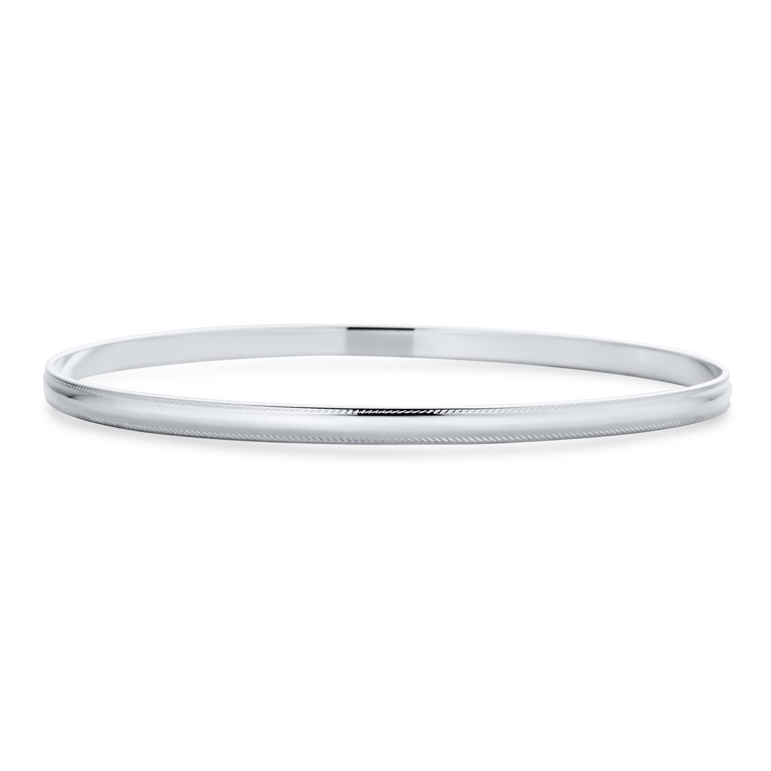 

Personalized Simple Dome Milgrain Edge Layering Stacking 3mm Shiny Sterling Silver Round Bangle Bracelet for Women and Teens [Bling Jewelry]
