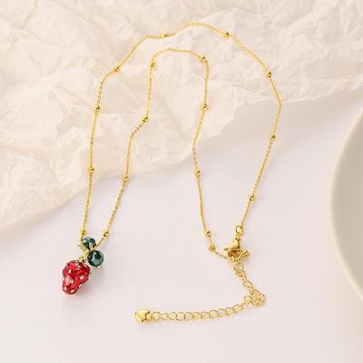 Aardbeien Zirconia Hanger Ketting - Trendy Japanse & Koreaanse Damesmode Sleutelbeen Ketting