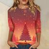 Christmas Limited Edition Women's 3D Red Christmas Tree Printed Round Neck Long Sleeve T-shirt Fashion Casual Long Sleeve Top