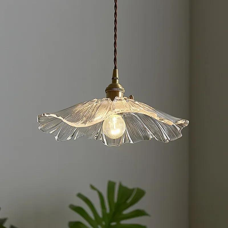 Glass Lotus Leaf Pendant Lights Flowe Hanging Lamps Home Decor Lighting for Living Room Bedroom Bedside Light Fixture Indoor
