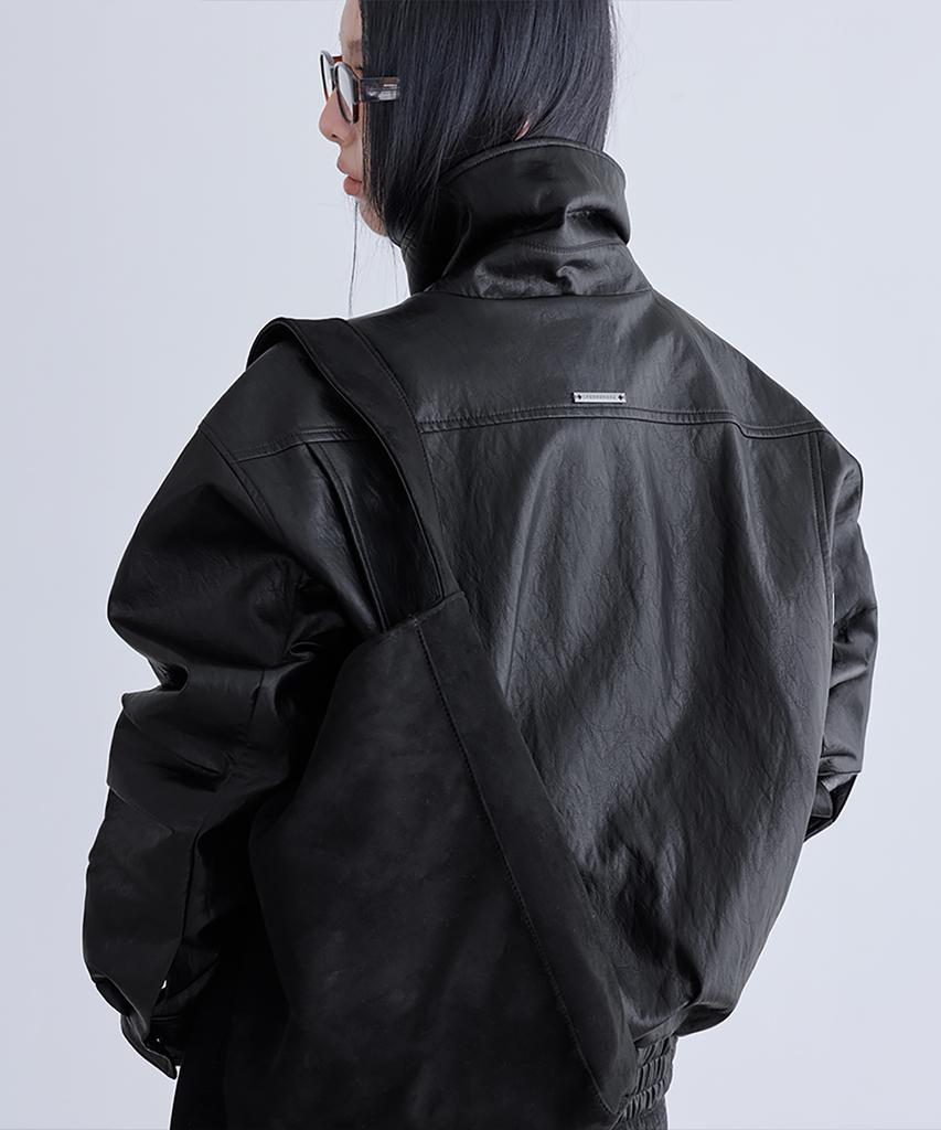 Londonda Belted Oversized Leather Jacket, Black