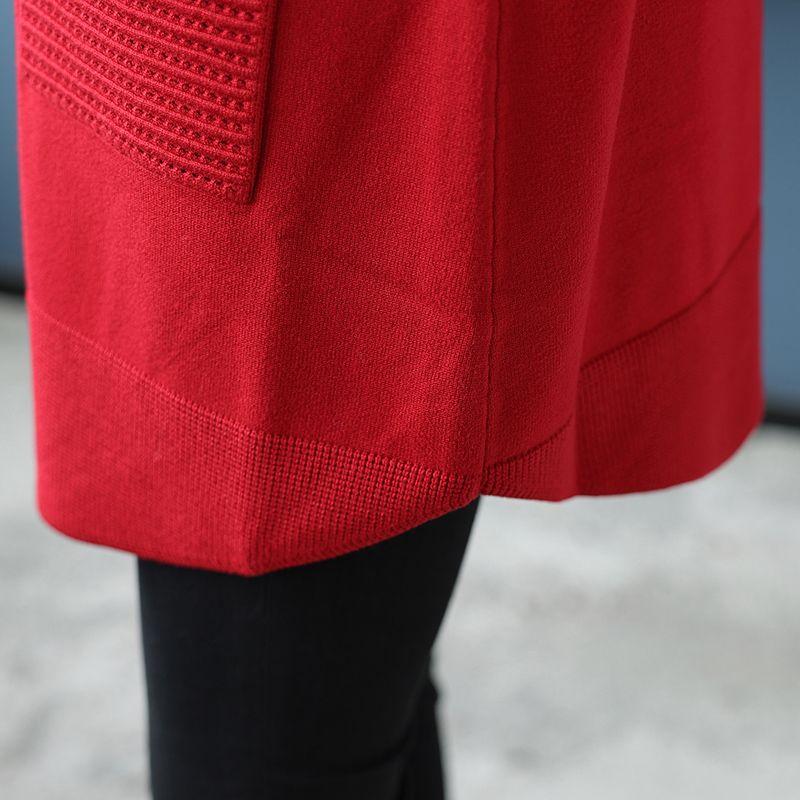 Women's Plus-Size Sweater Autumn Winter Warm Soft Stretchy Knit Top Loose Mid-length Sweater with Pockets
