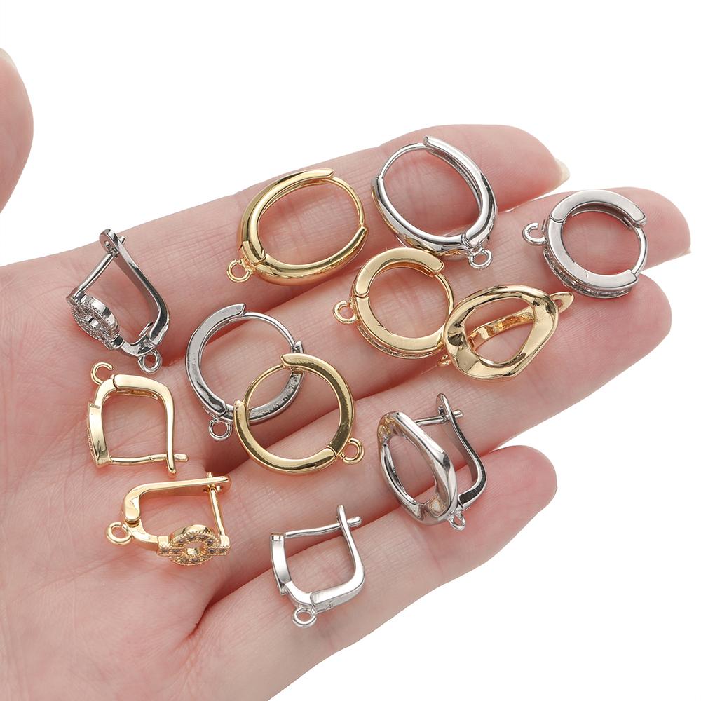 2pcs/lot 6 Styles 18K Gold Color Plated Metal Copper Earring Hook Clasps With Zircon For Earrings Jewelry Making Accessories
