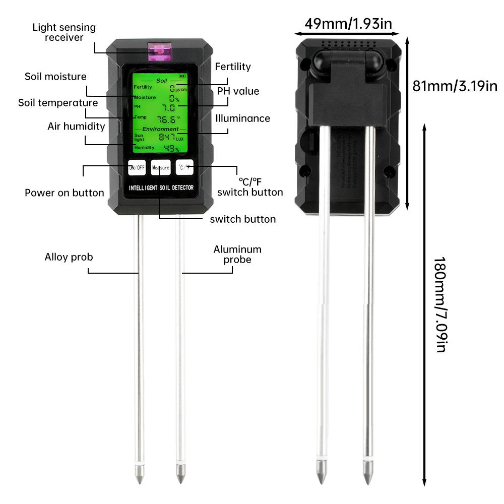 6 in 1 Soil PH Humidity Tester Nutrient Water Quality Detector High Precision Household Gardening Flower Grass Fertility Meter