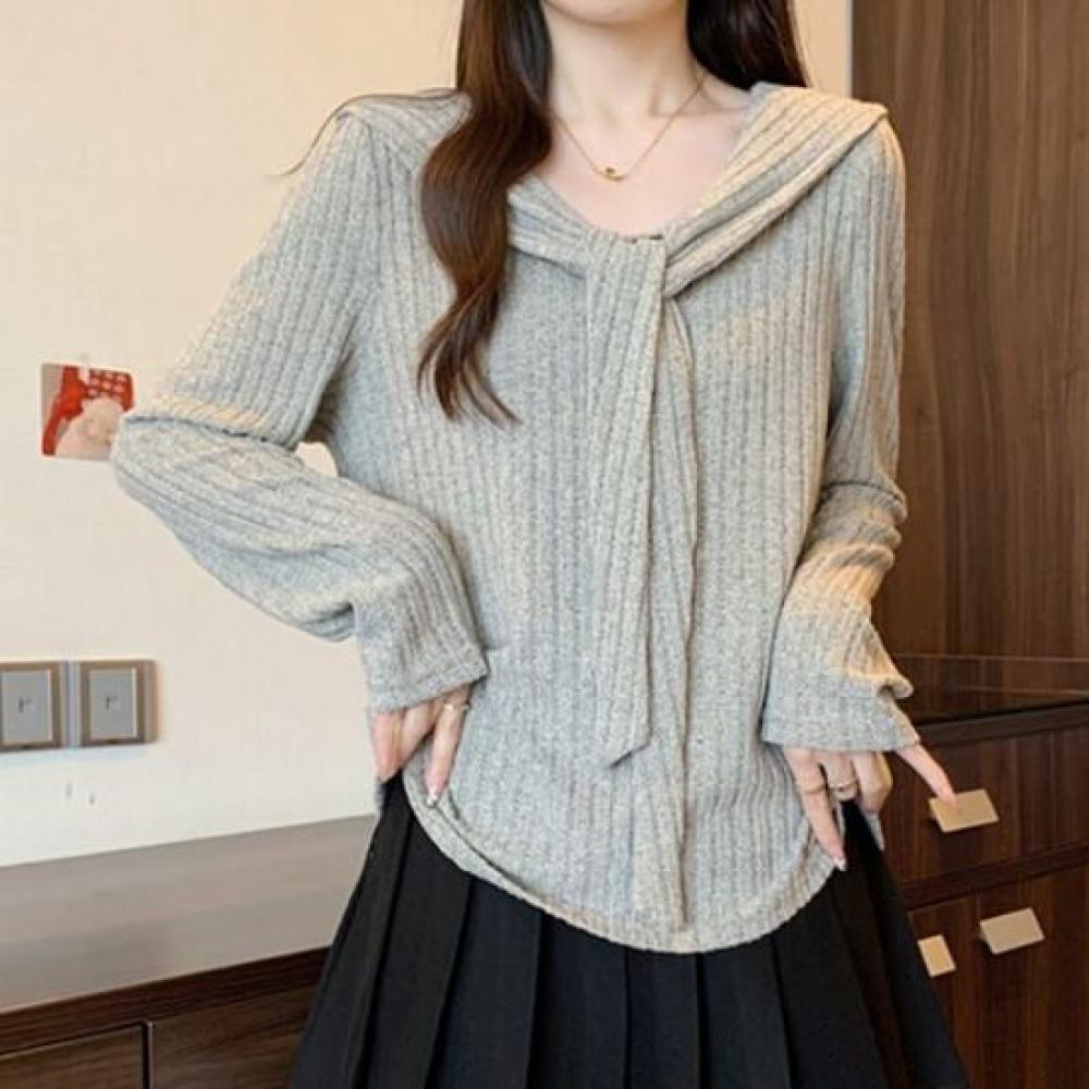 Navava Women Ribbed Scarf Neck Long Sleeve Knit Top Nk2780